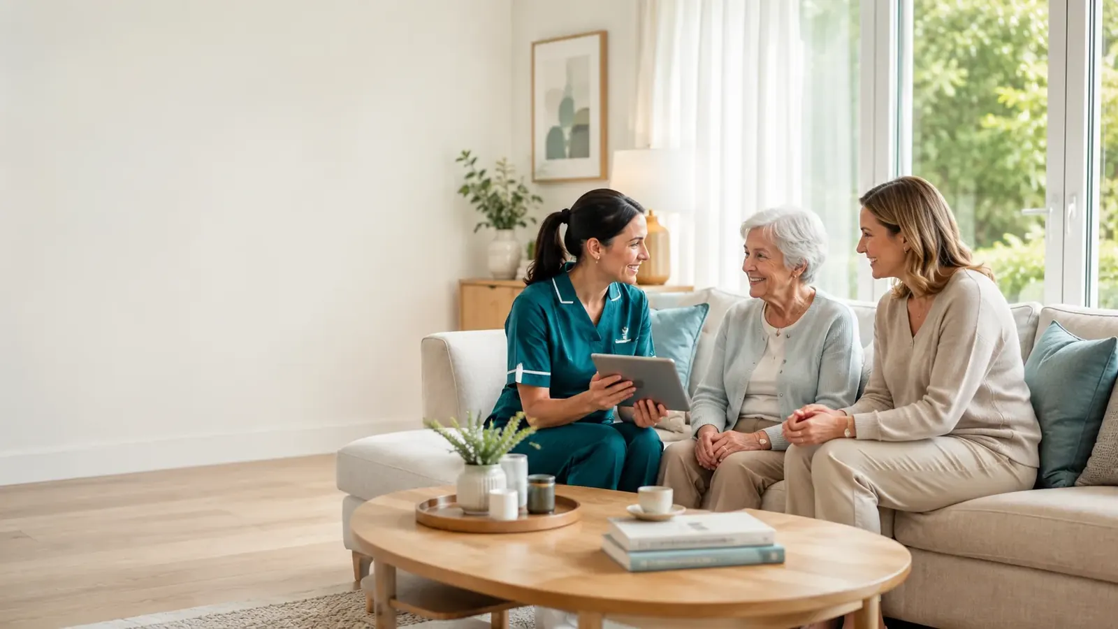 A Phoenix Care 4 U carer discussing a care plan with a client and family member